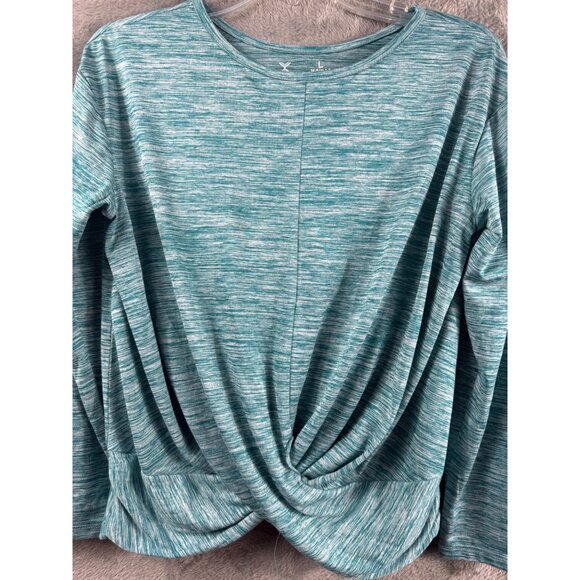 Xersion Womens Quick-Dri Blue Heathered Twist Front Long Sleeve Top L - Picture 7 of 9